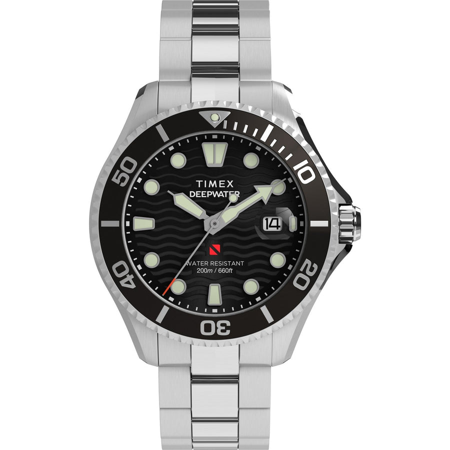 Timex Mens Deep Water Stainless Steel Black Dial Watch TW2W82000