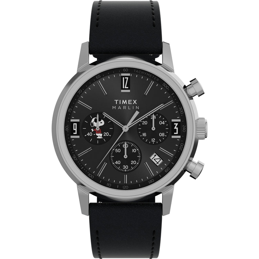 Timex Mens Peanuts Chronograph Joe Cool Stainless Steel Black Dial Watch TW2Y48500