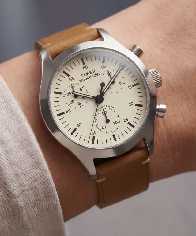 Timex Mens Timex Weekender  New England Chronograph 40mm Leather Strap Watch TW2Y85000
