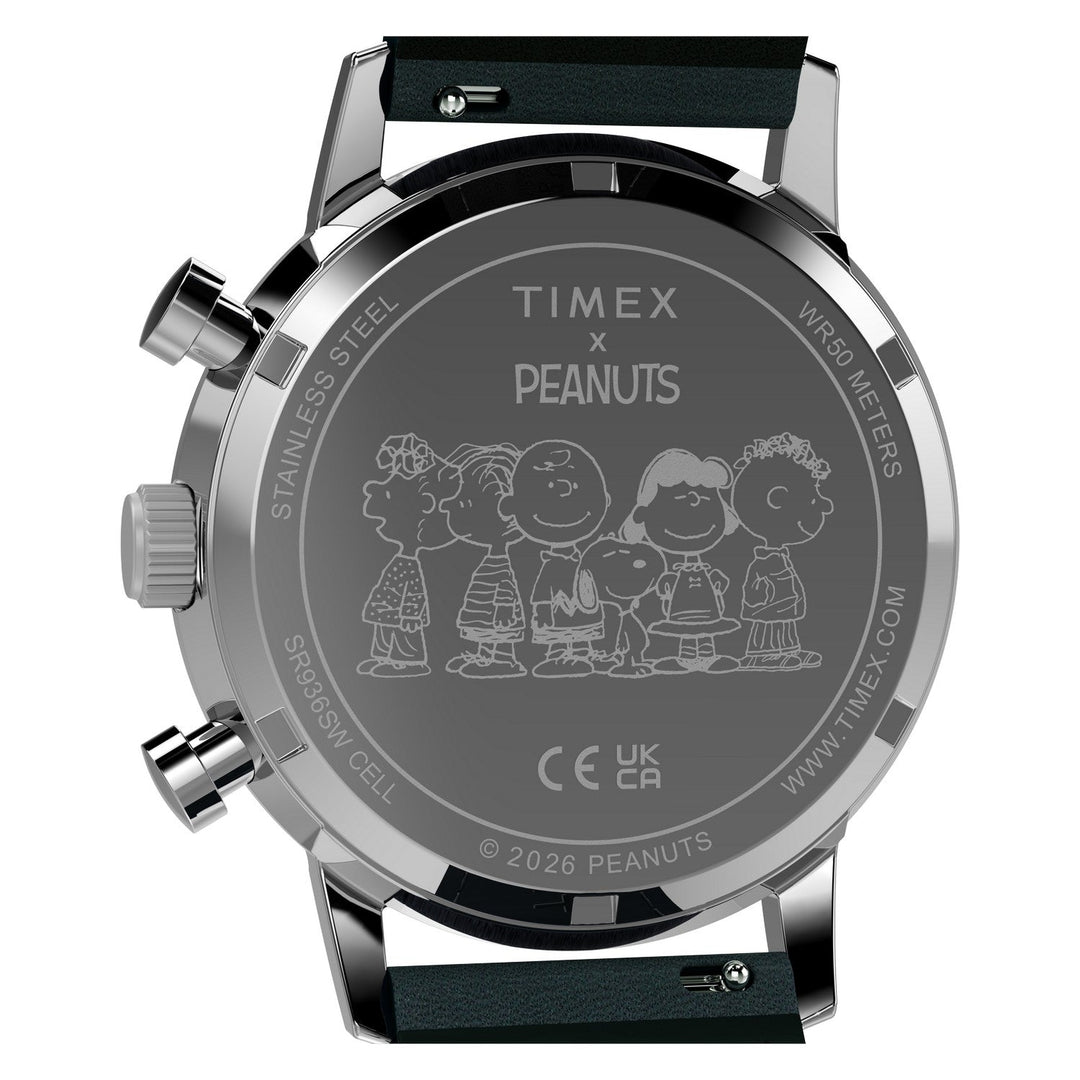 Timex Watches Mens Peanuts® x Timex Marlin® Chronograph 40mm Leather Strap Watch TW2Y85300
