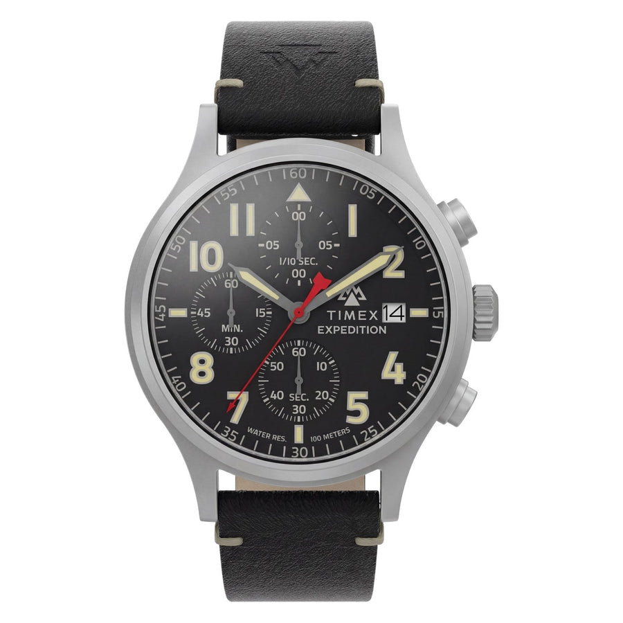 Timex Mens Expedition  Sierra Chronograph 43mm Leather Strap Watch TW2Y89200