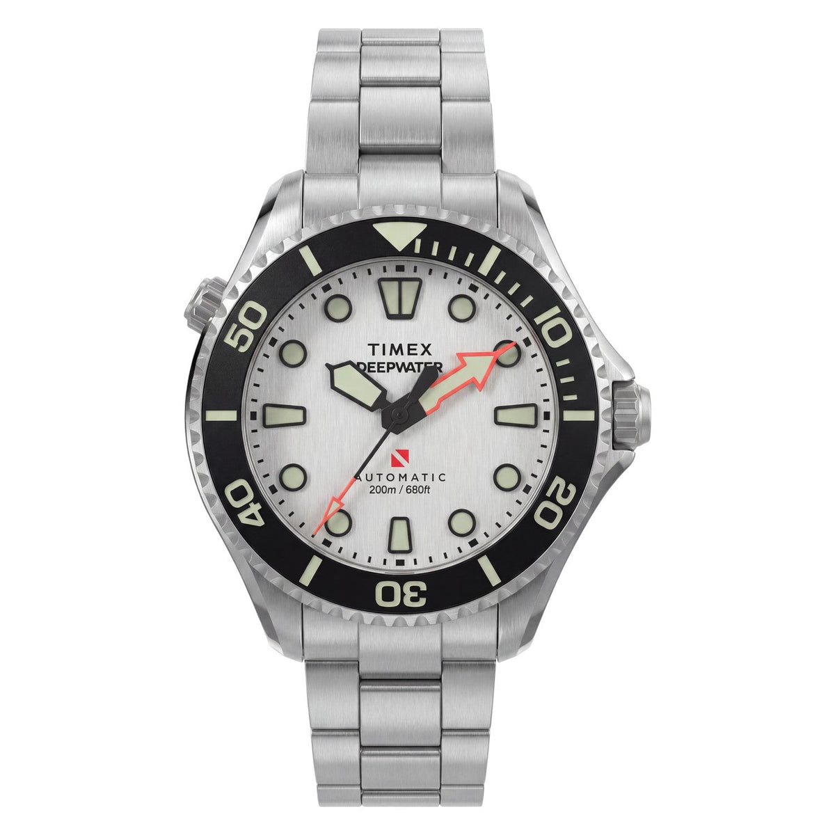 Timex Watches Mens Deepwater Meridian 200 HEV Automatic 44mm Stainless Steel Bracelet Watch TW3A01600