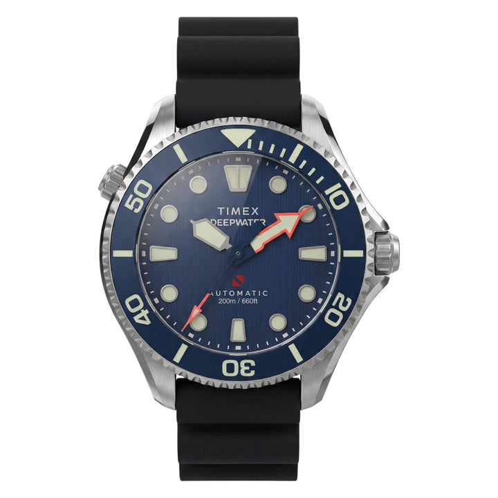 Timex Watches Mens Deepwater Meridian 200 HEV Automatic 44mm HNBR Synthetic Rubber Strap Watch TW3A01700