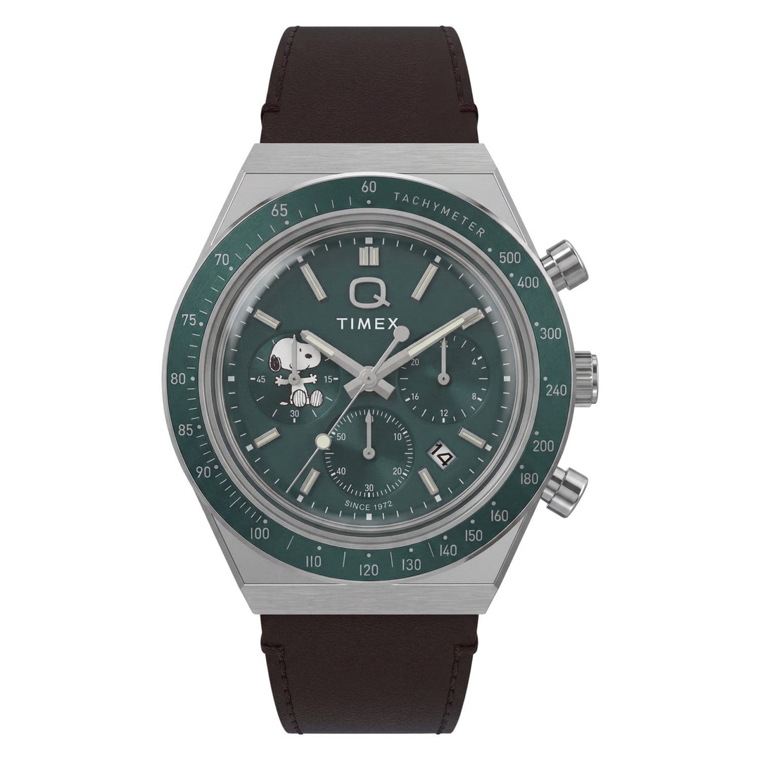 Timex Watches Mens Peanuts® x Q Timex Chronograph 40mm Leather Strap Watch TW6A04400