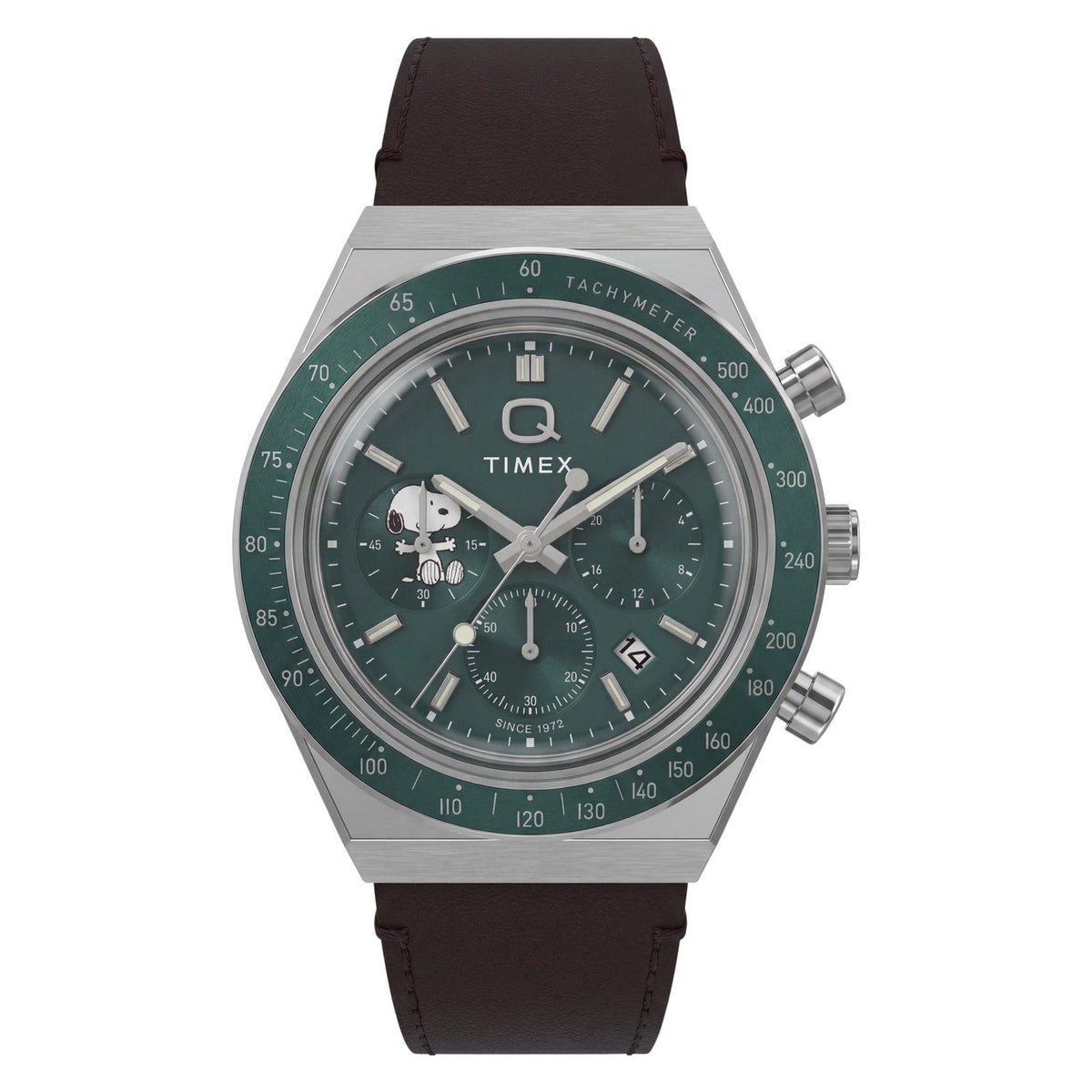 Timex Watches Mens Peanuts® x Q Timex Chronograph 40mm Leather Strap Watch TW6A04400