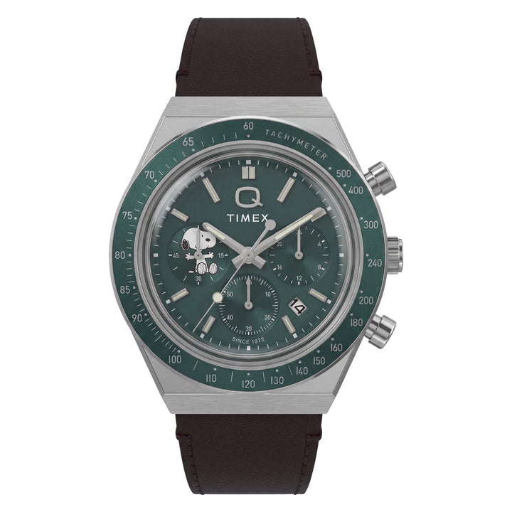 Timex Watches Mens Peanuts® x Q Timex Chronograph 40mm Leather Strap Watch TW6A04400