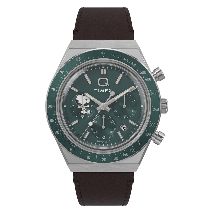 Timex Mens Peanuts  x Q Timex Chronograph 40mm Leather Strap Watch TW6A04400