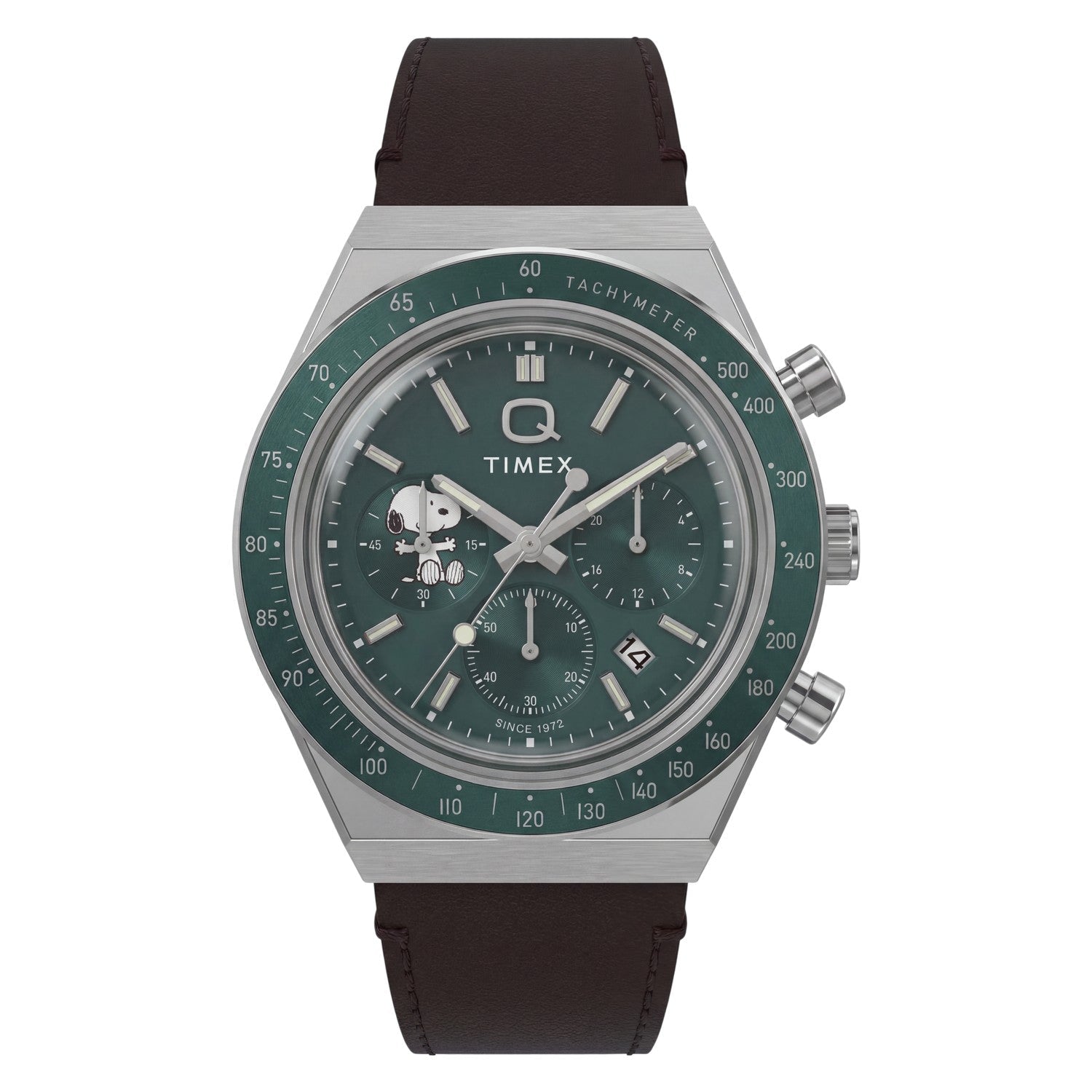 Timex Watches Mens Peanuts® x Q Timex Chronograph 40mm Leather Strap Watch TW6A04400