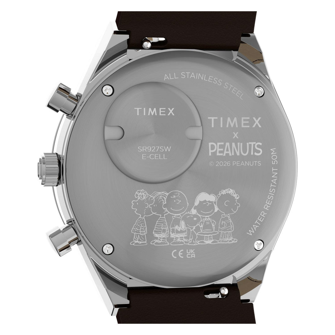 Timex Watches Mens Peanuts® x Q Timex Chronograph 40mm Leather Strap Watch TW6A04400
