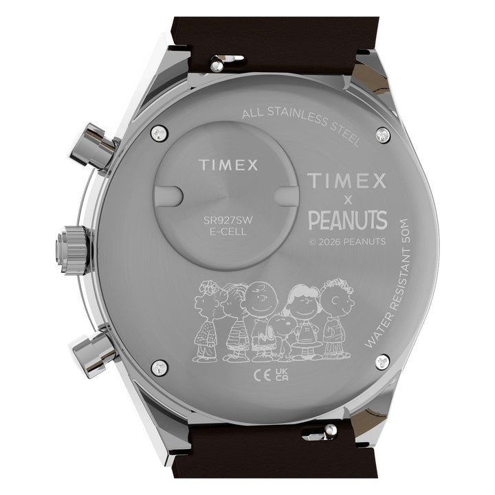 Timex Watches Mens Peanuts® x Q Timex Chronograph 40mm Leather Strap Watch TW6A04400