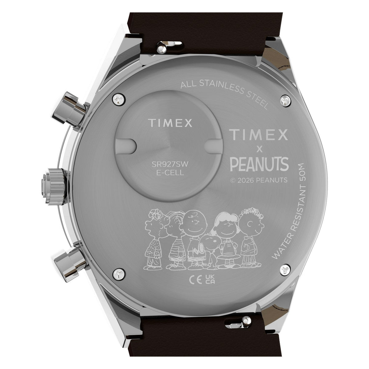Timex Watches Mens Peanuts® x Q Timex Chronograph 40mm Leather Strap Watch TW6A04400