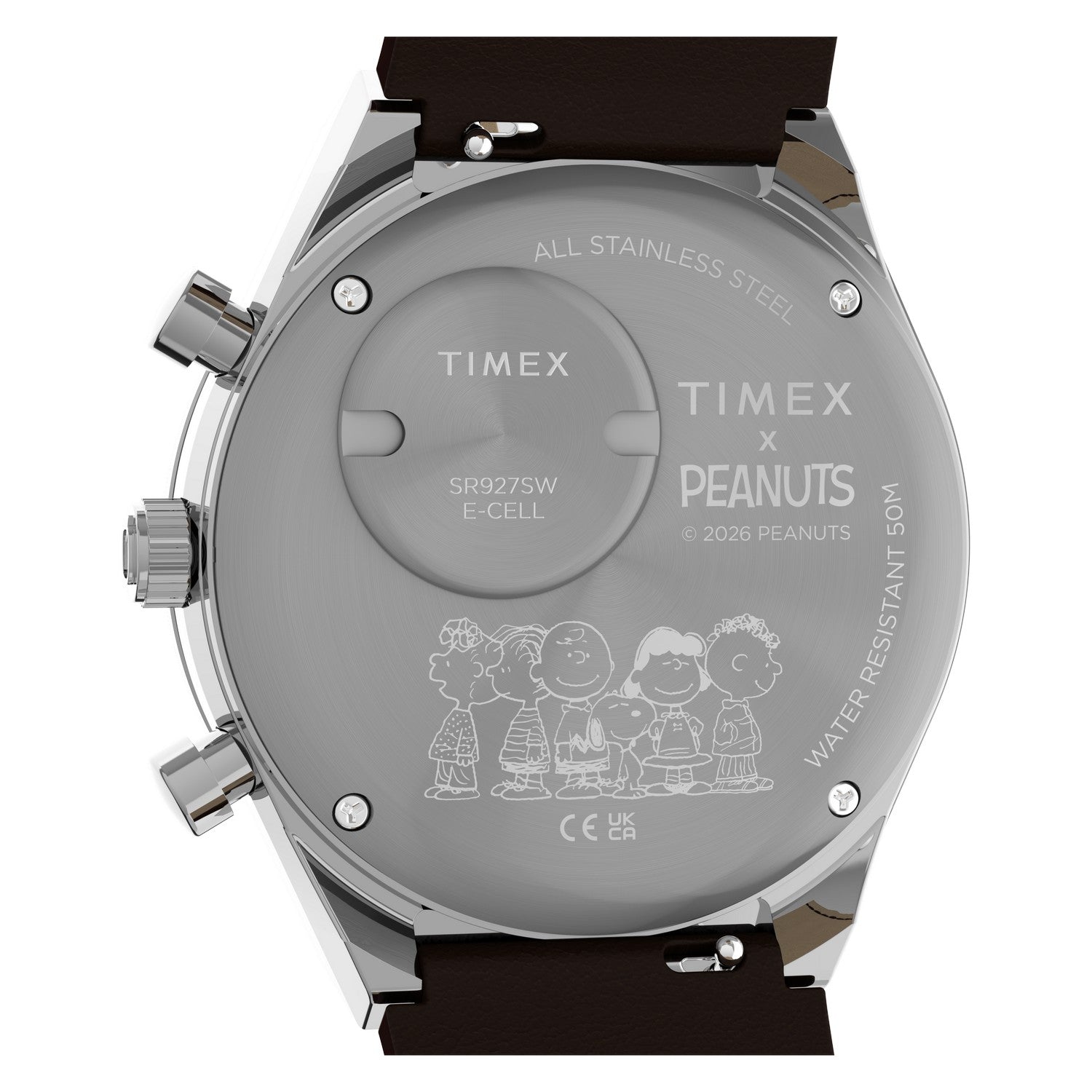 Timex Watches Mens Peanuts® x Q Timex Chronograph 40mm Leather Strap Watch TW6A04400