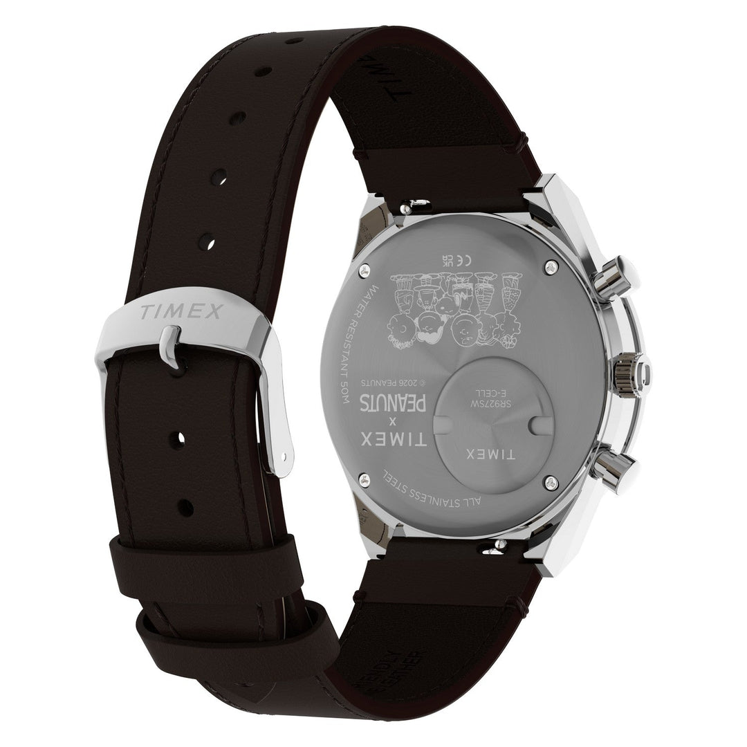 Timex Watches Mens Peanuts® x Q Timex Chronograph 40mm Leather Strap Watch TW6A04400