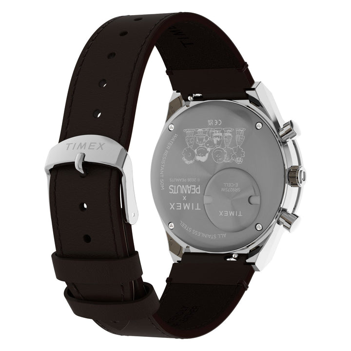 Timex Watches Mens Peanuts® x Q Timex Chronograph 40mm Leather Strap Watch TW6A04400