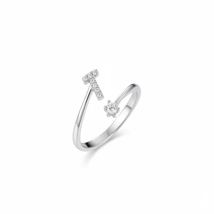 Diamond Initial Letter Silver Ring