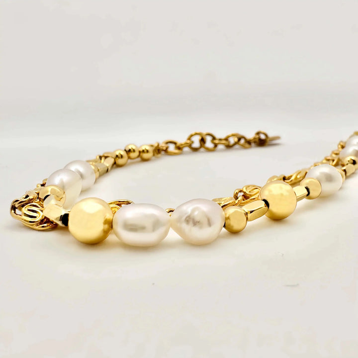 Two Layers Beaded Pearls Chain Bracelet