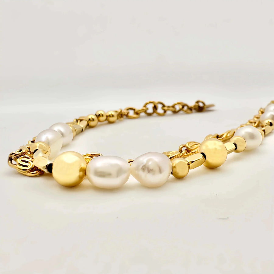 Two Layers Beaded Pearls Chain Bracelet