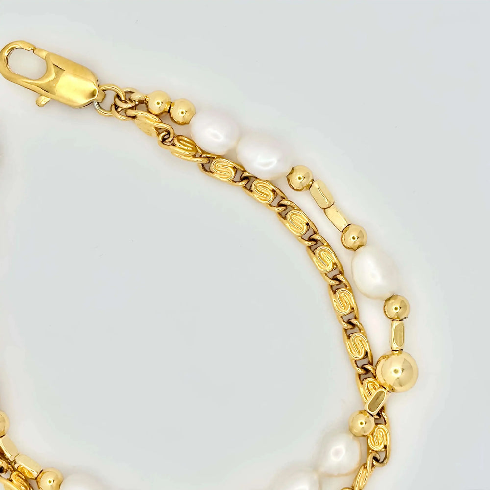 Two Layers Beaded Pearls Chain Bracelet