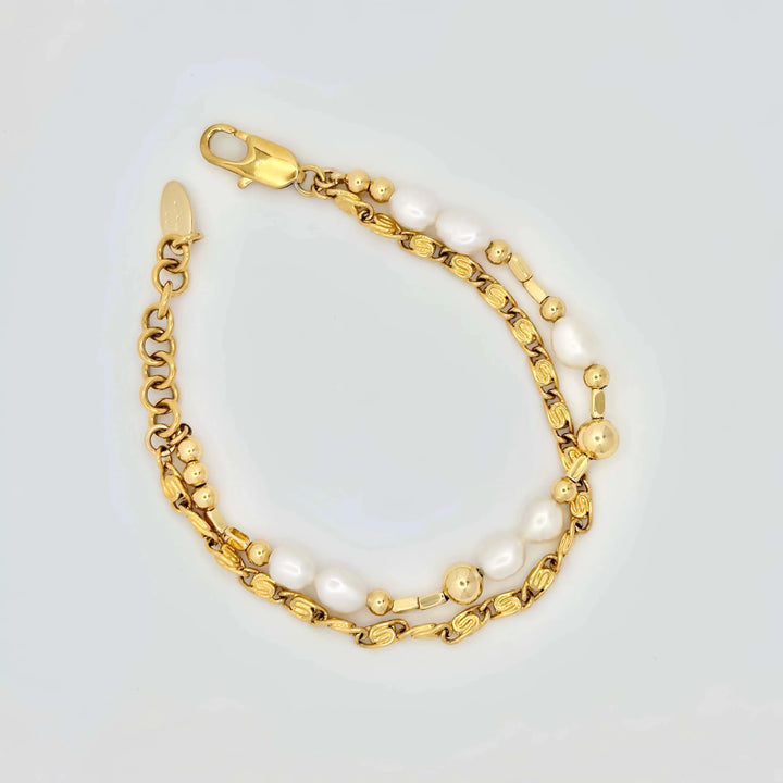 Two Layers Beaded Pearls Chain Bracelet