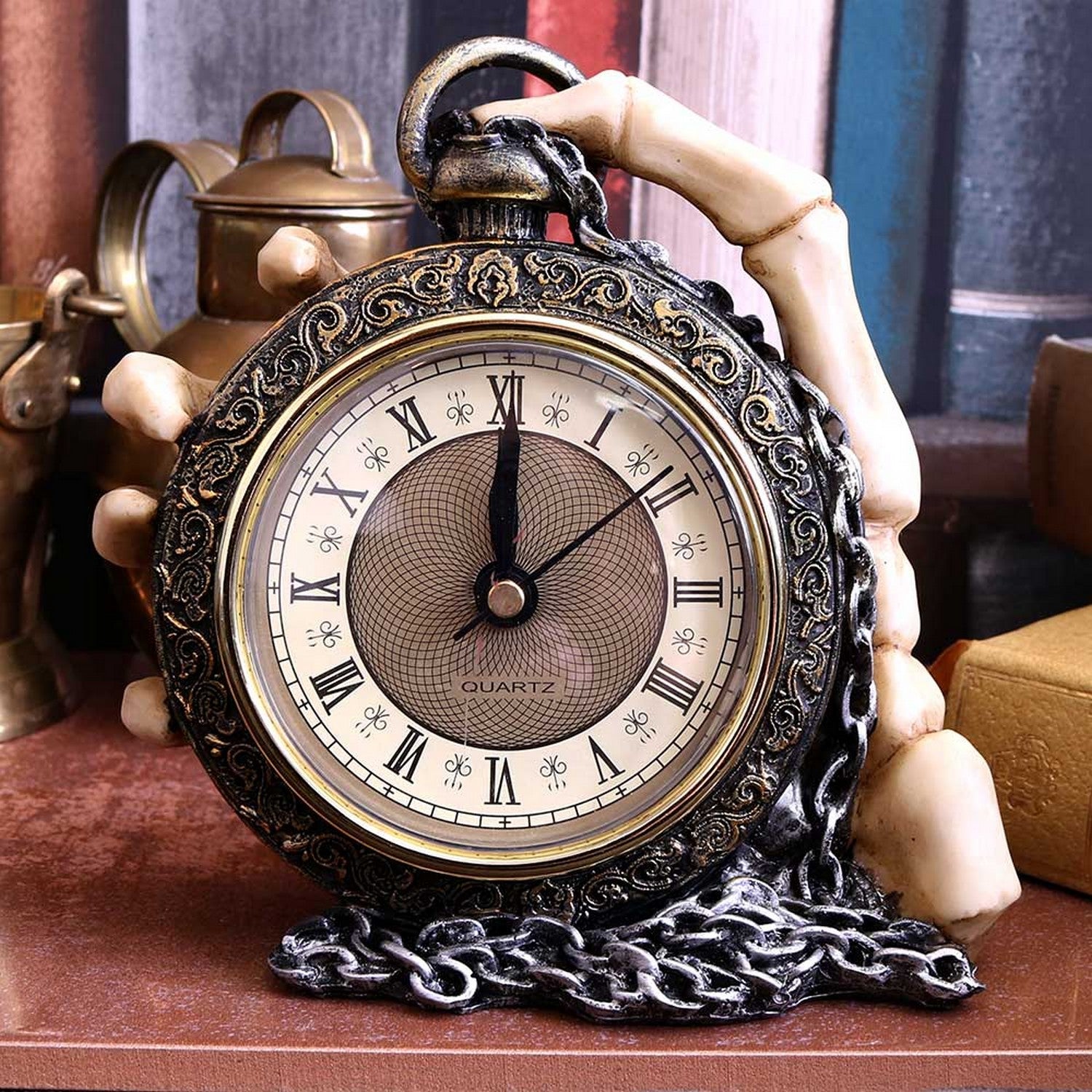 About Time Skeleton Hand and Pocket Watch Mantel Clock U4469N9