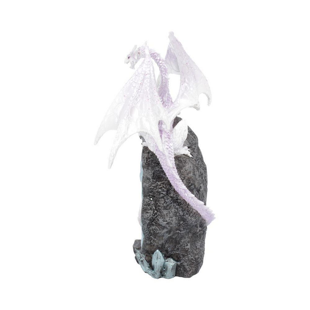 Glacial Custodian Fantasy White Dragon Sitting On A Geode 22cm U4496N9