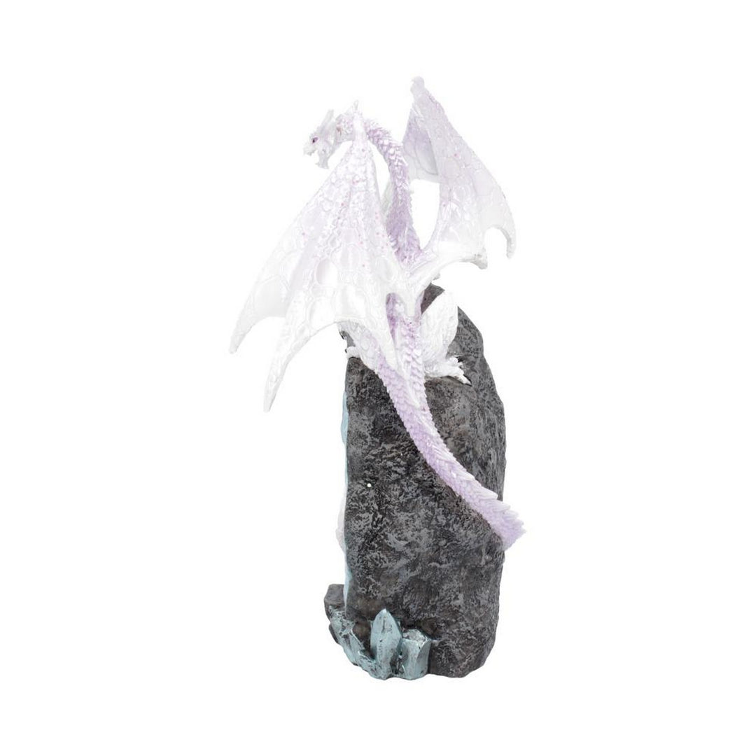 Glacial Custodian Fantasy White Dragon Sitting On A Geode 22cm U4496N9