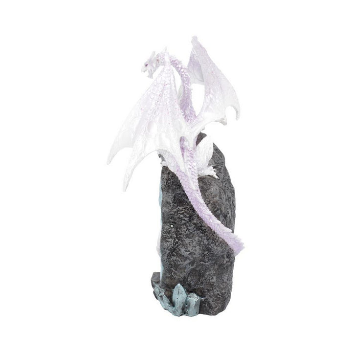 Glacial Custodian Fantasy White Dragon Sitting On A Geode 22cm U4496N9