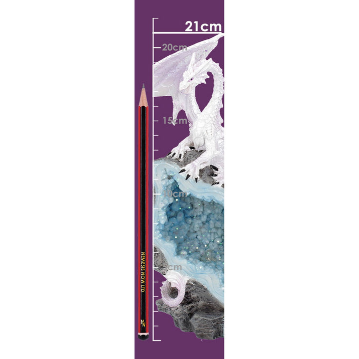 Glacial Custodian Fantasy White Dragon Sitting On A Geode 22cm U4496N9