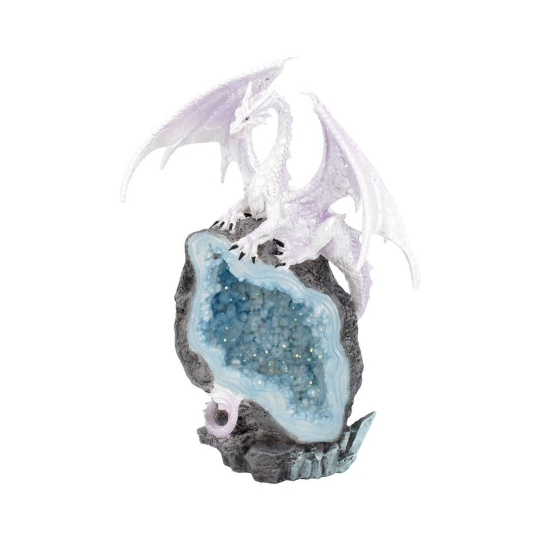 Glacial Custodian Fantasy White Dragon Sitting On A Geode 22cm U4496N9