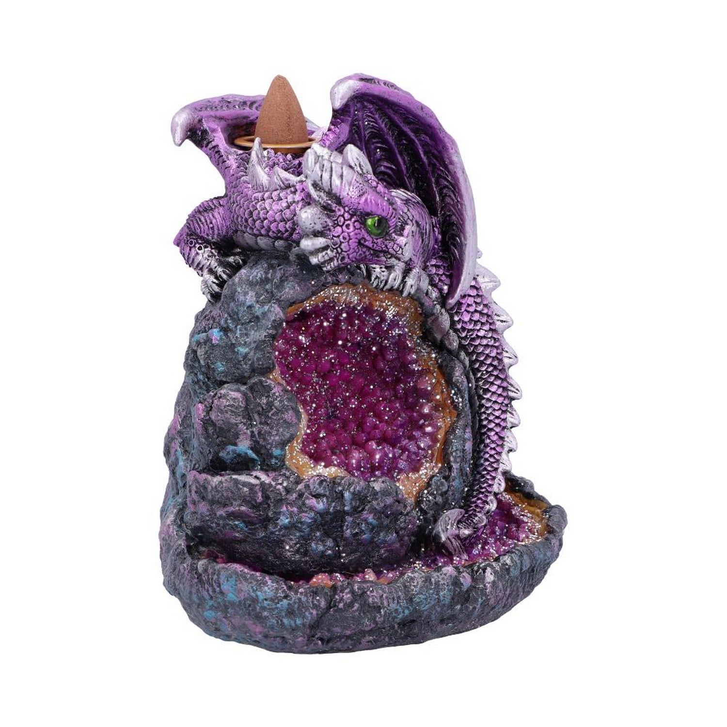 Crystalline Protector Purple Dragon Geode Backflow Incense Burner U5500T1