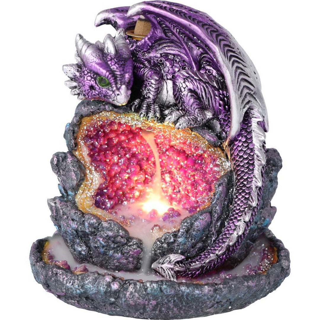 Crystalline Protector Purple Dragon Geode Backflow Incense Burner U5500T1