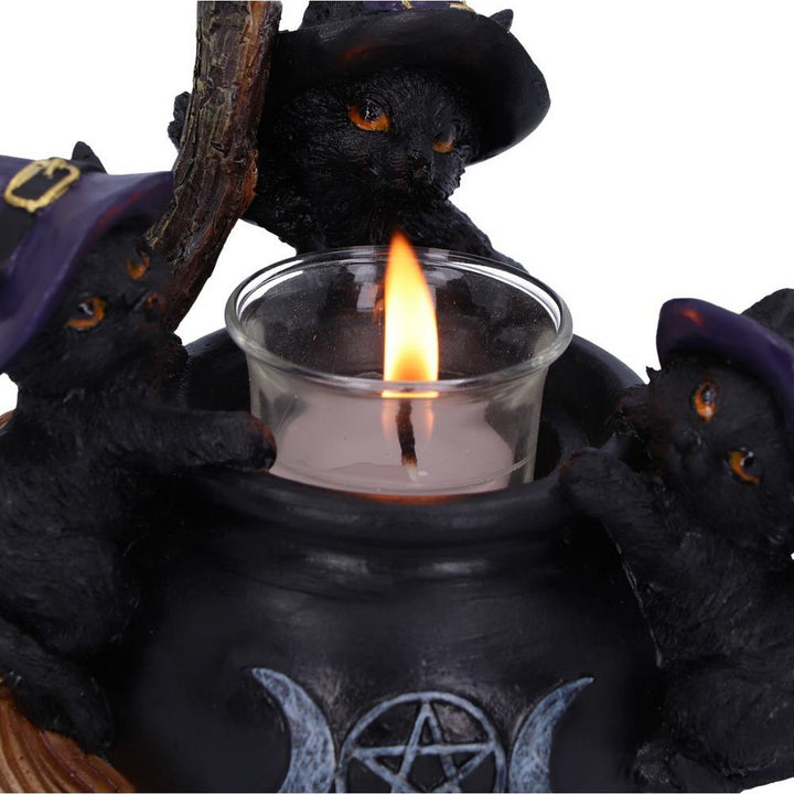 Familiar Cauldron Black Cat Candle Holder 12.5cm U5952V2