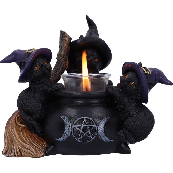 Familiar Cauldron Black Cat Candle Holder 12.5cm U5952V2