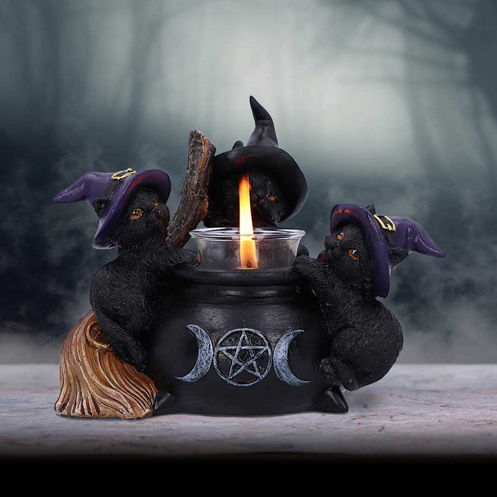 Familiar Cauldron Black Cat Candle Holder 12.5cm U5952V2