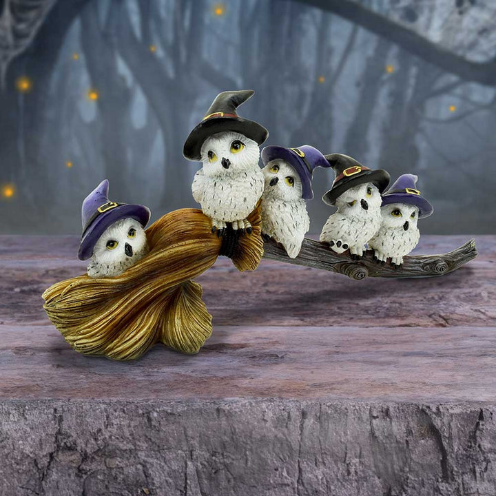 Feathered Owls on Broomstick Figurine 26cm U6737A24