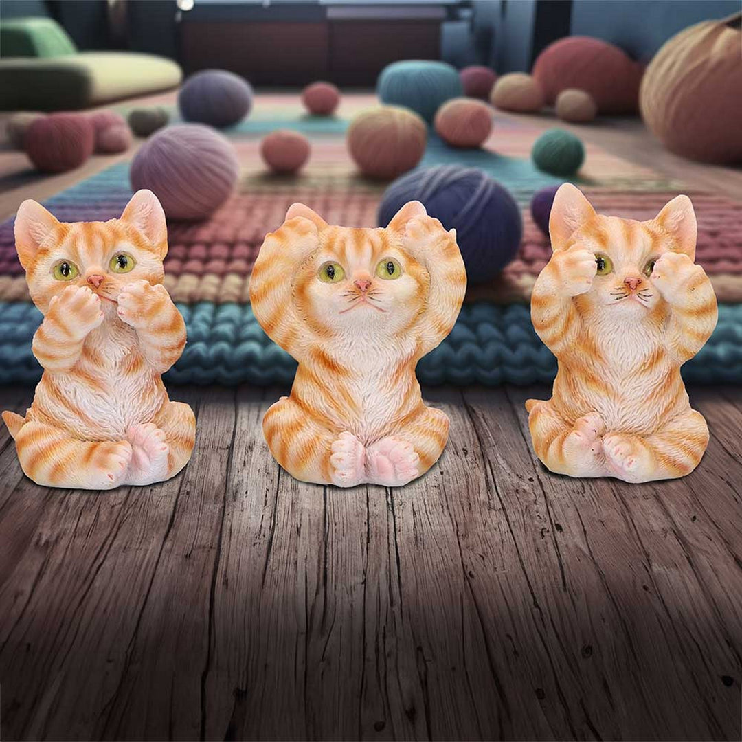 Three Wise Ginger Cats Figurines (Set of 3)  See No, Hear No , Speak No Cats U6958A25
