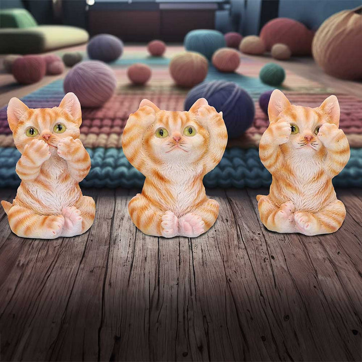 Three Wise Ginger Cats Figurines (Set of 3)  See No, Hear No , Speak No Cats U6958A25