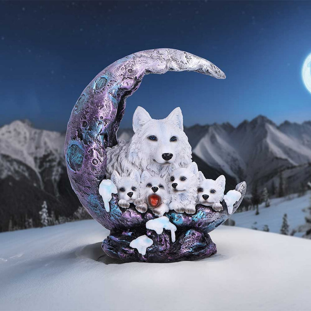 Winter Moon Wolf Ornament with LED U7042M25