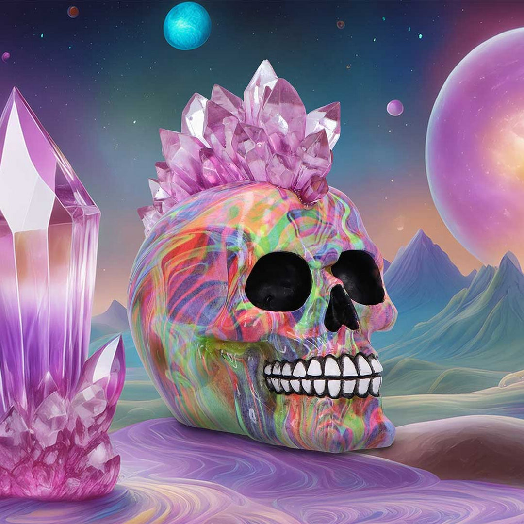 Psychedelic Crystal Skull with Light Up Mohawk U7056M25