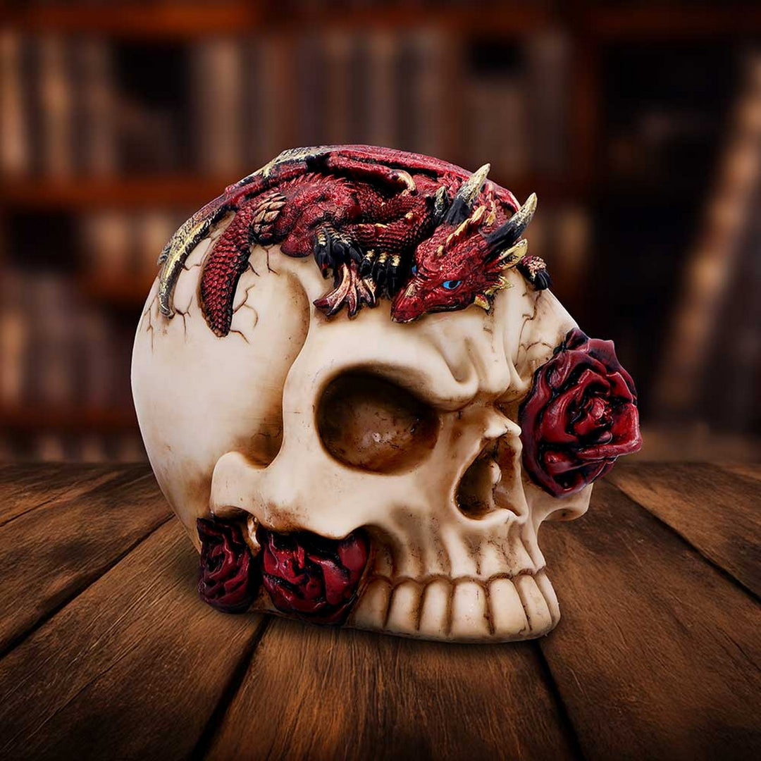 Rose Flame Decorative Skull With Sleeping Dragon U7070B25