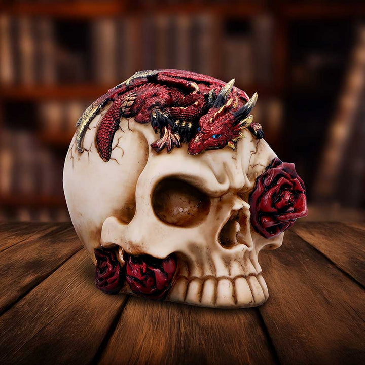 Rose Flame Decorative Skull With Sleeping Dragon U7070B25