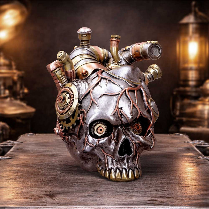 Cardiac Cranium Steampunk Silver Skull 17.5cm U7561B26