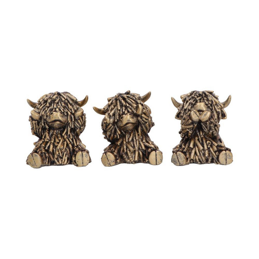 Three Wise Gold Highland Cows 7.5cm U7572B26