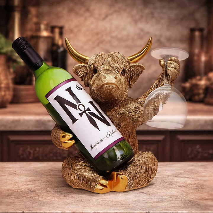 Gold Highland Cow Wine Bottle Holder 26.8cm U7573B26