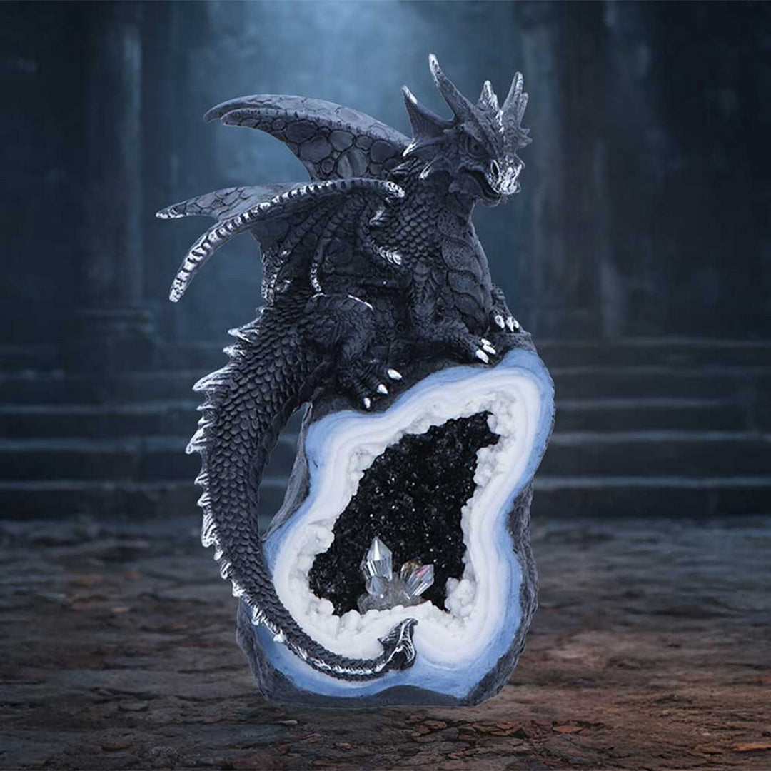 Black Dragon on Geode Figurine 20.8cm U7580B26