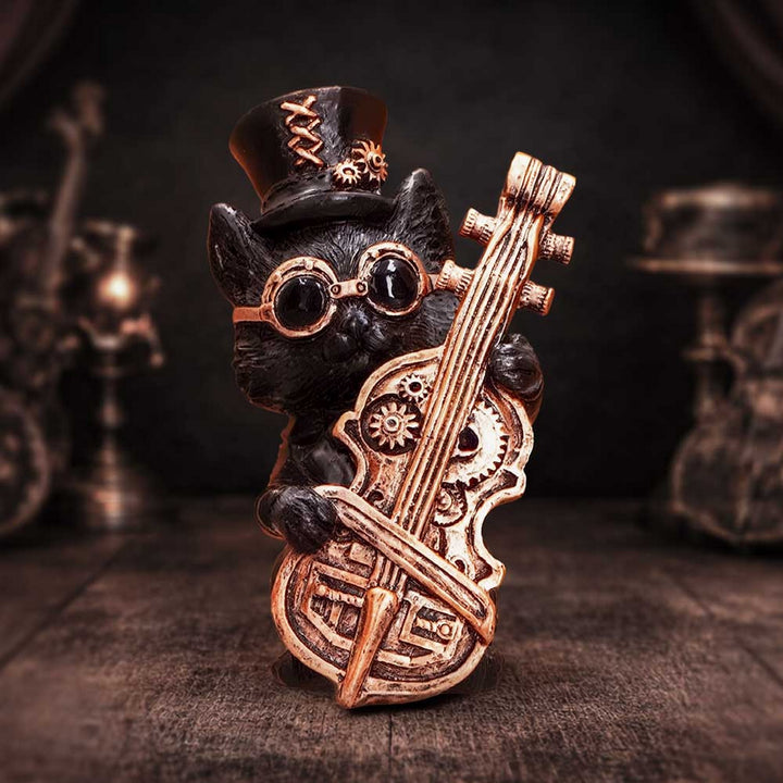 Steampunk Black Cat Playing Cello Figurine 10cm U7602B26