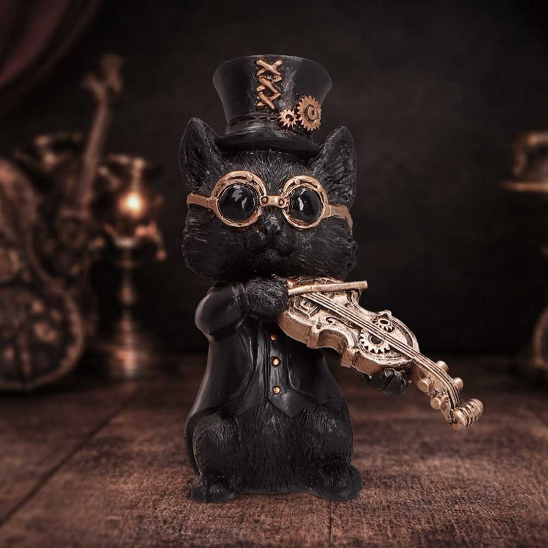 Steampunk Black Cat Playing Violin Figurine 10cm U7603B26