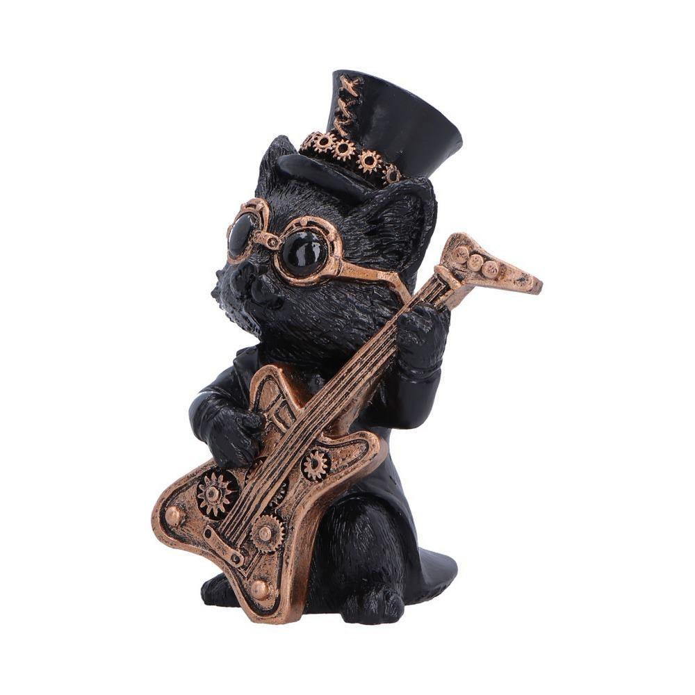 Steampunk Black Cat Playing Guitar Figurine 10cm U7604B26