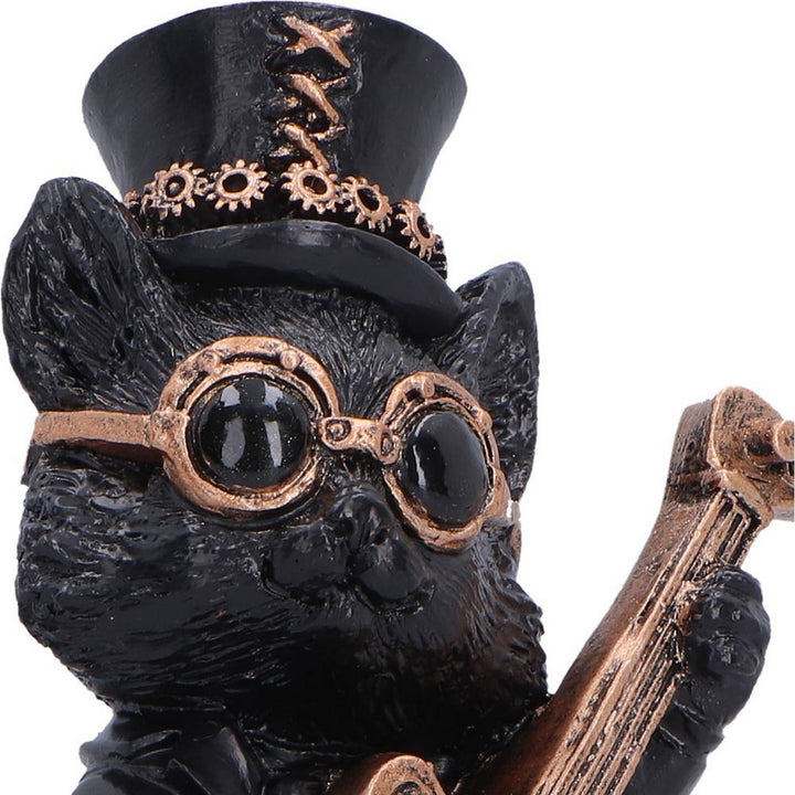 Steampunk Black Cat Playing Guitar Figurine 10cm U7604B26
