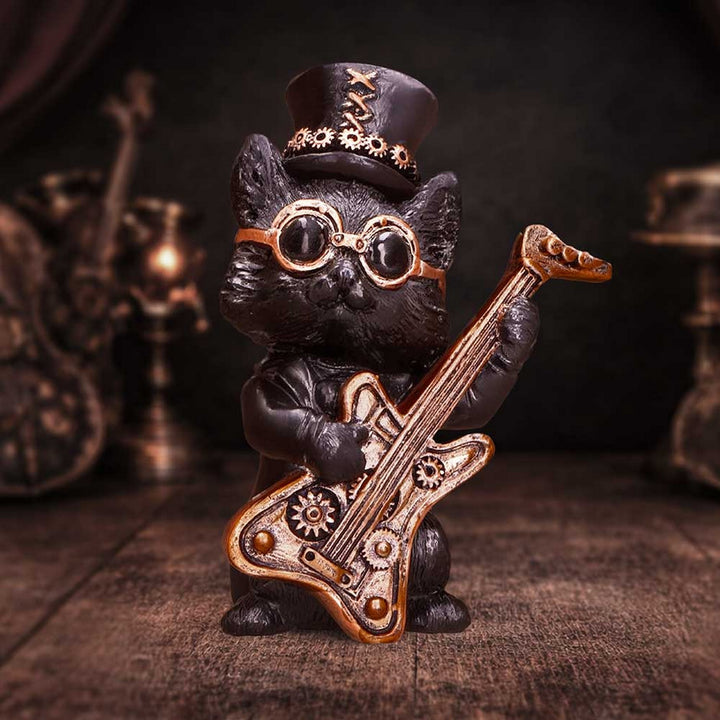 Steampunk Black Cat Playing Guitar Figurine 10cm U7604B26
